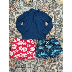 Boys 2T Swim Bundle Carter's Cat & Jack Rash Guard Trunks EUC